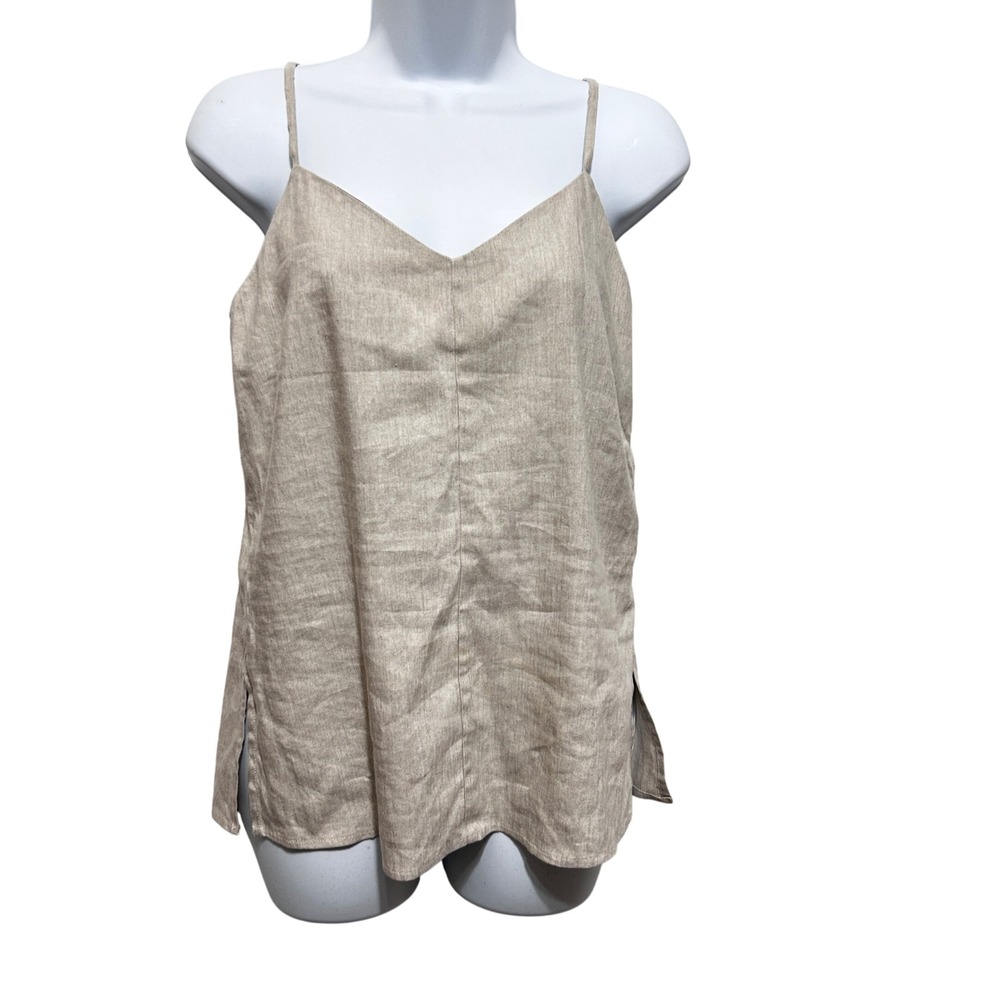 Club Monaco Women Minimalist Coastal Camisole Tank Top S Tan Linen Blend Capsule
